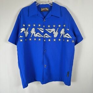 Casino Wear Los‎ Angeles Shirt Mens XL Blue Pinup Stars Martini Glasses Buttons